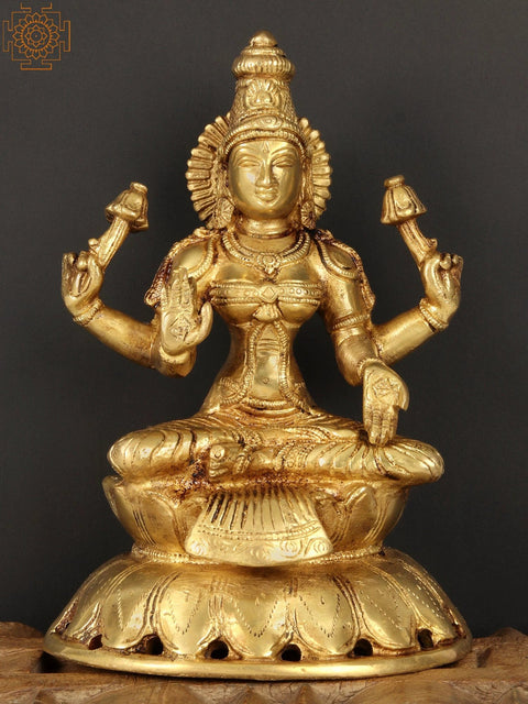 8" Goddess Lakshmi Brass Statue | Handmade | Made In India