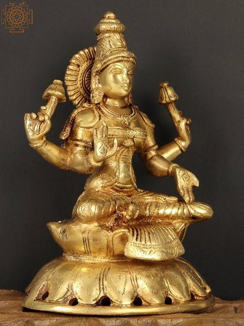 8" Goddess Lakshmi Brass Statue | Handmade | Made In India