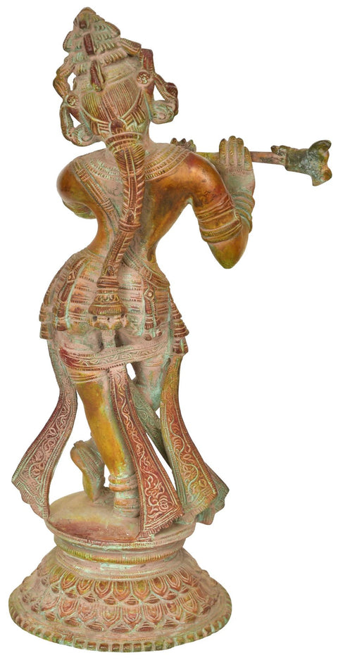 10" Krishna with Long and Beautiful Braided Hair In Brass | Handmade | Made In India