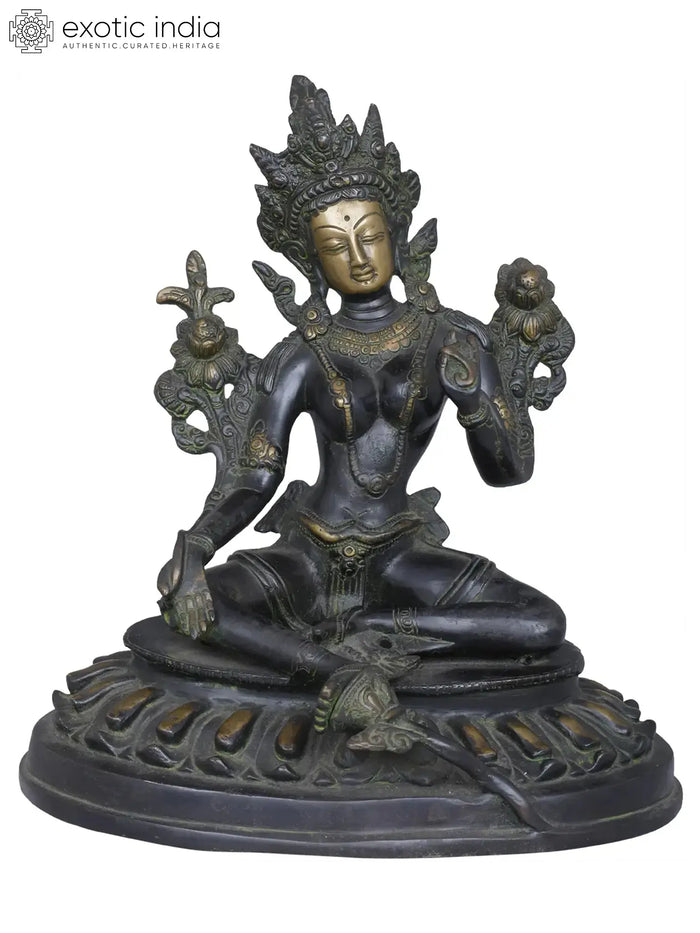7" Buddhist Goddess Green Tara Statue in Brass | Handmade | Made in India