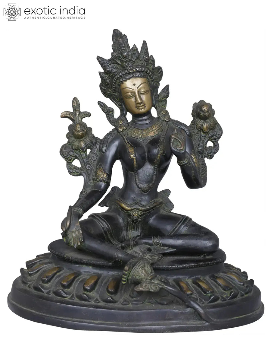 7" Green Tara Buddhist Goddess Handmade Brass Statue