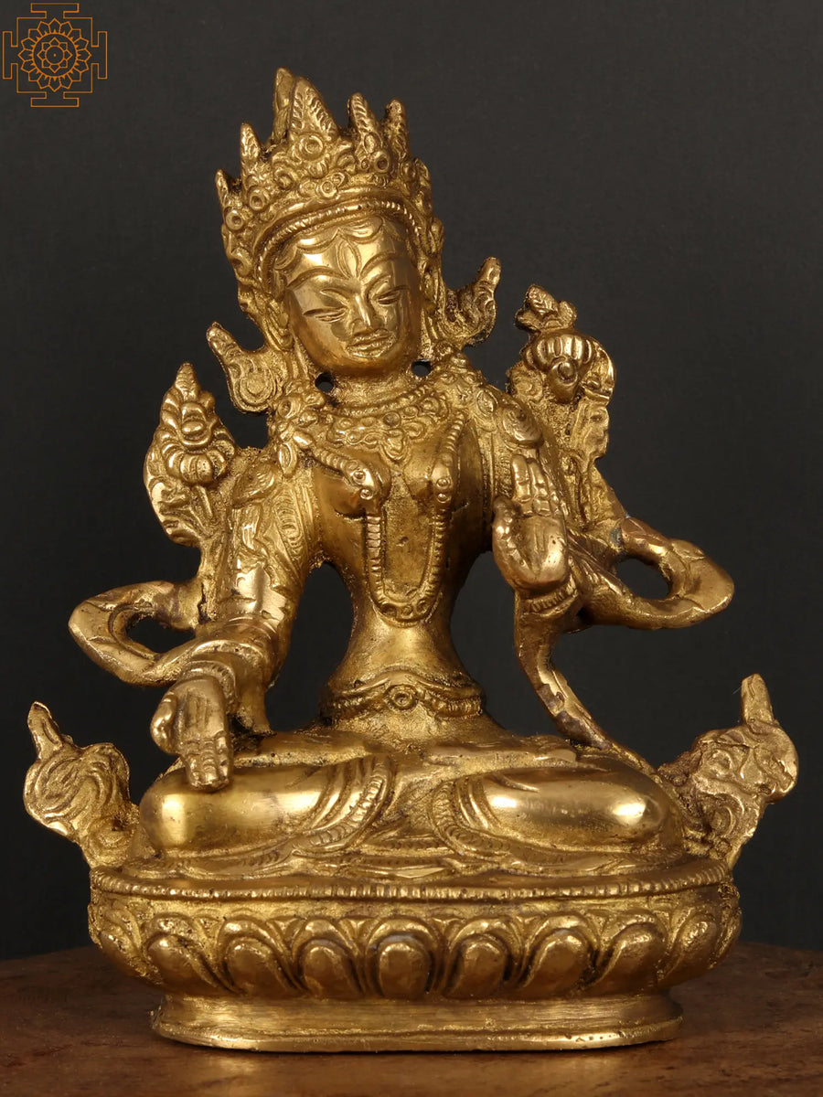 5" White Tara Brass Statue Handmade Buddhist Goddess