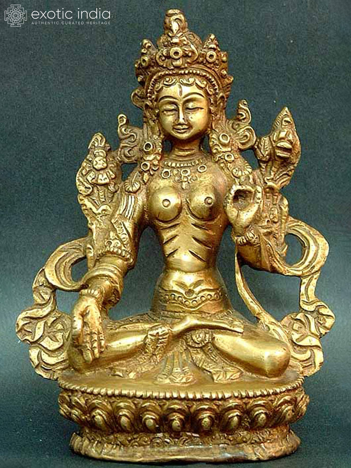 5" Tibetan Buddhist Goddess White Tara In Brass | Handmade | Made In India