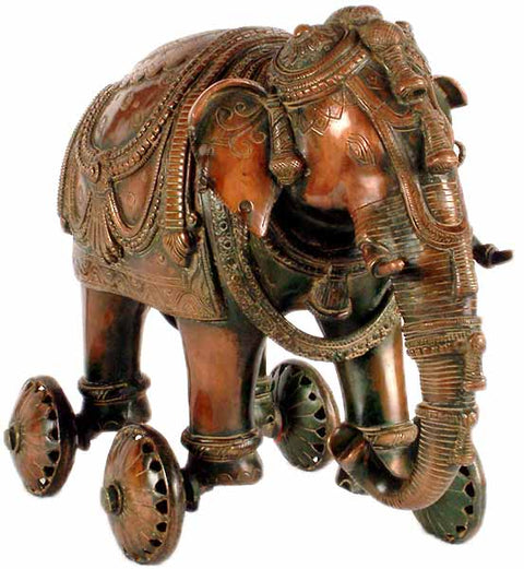 Brass Elephant Figurine on Wheels