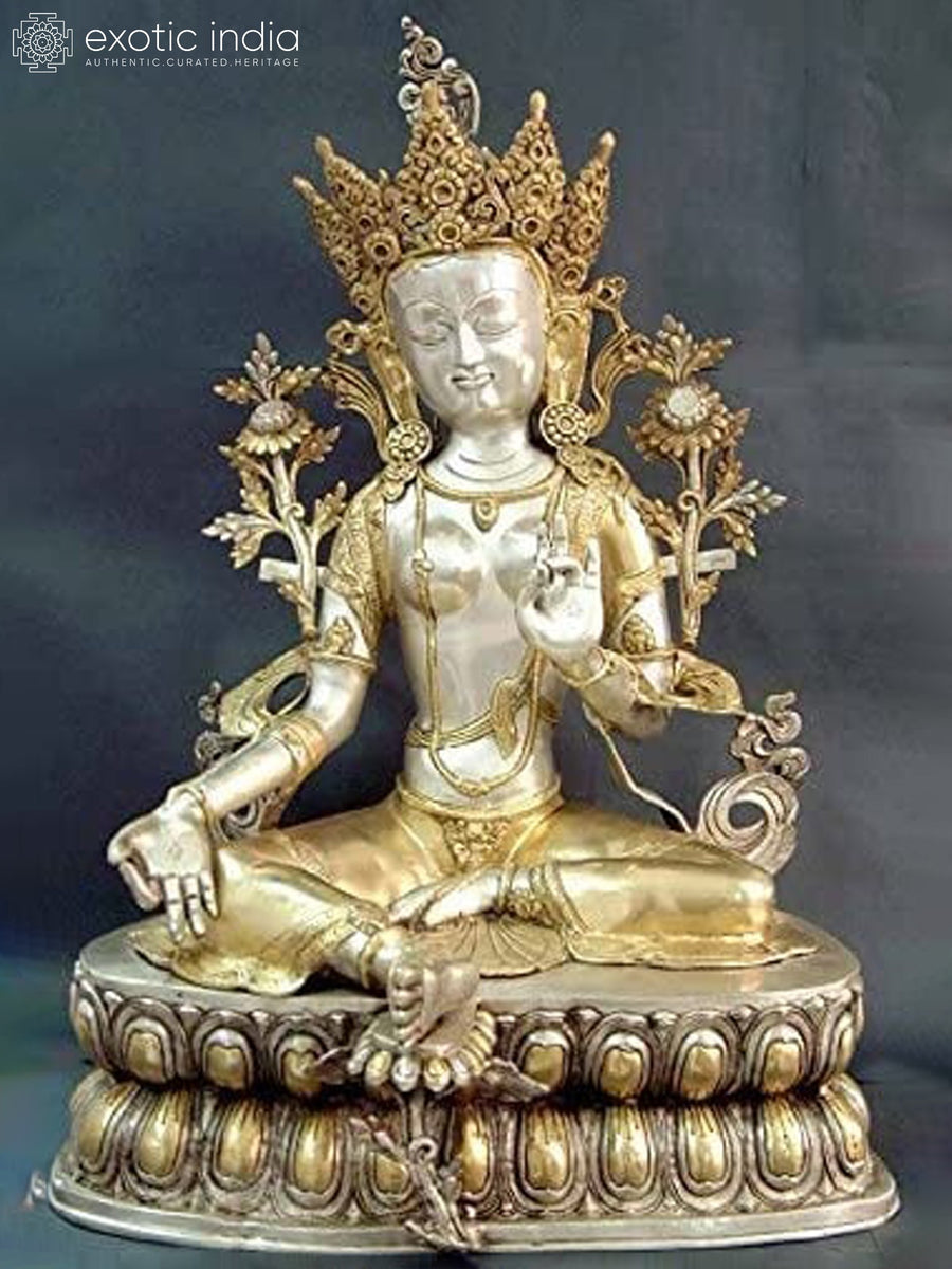 33" Large Green Tara Brass Idol Handmade Buddhist Goddess Statue