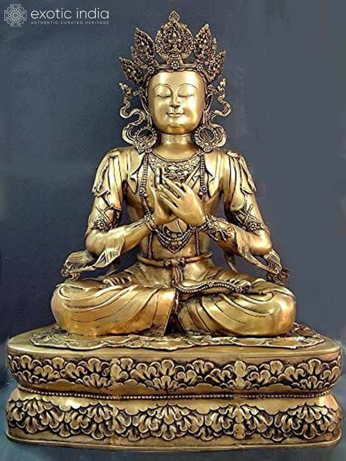 40" Crowned Buddha Tibetan Buddhist Brass Statue Handmade
