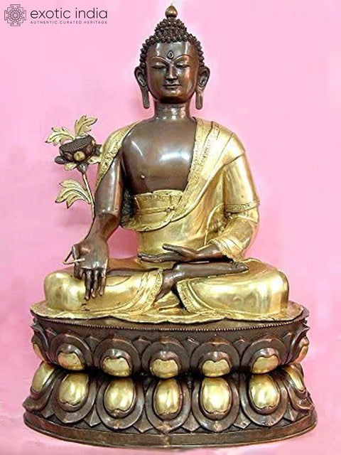 38" Tibetan Buddhist God Medicine Buddha Large Statue in Brass | Handmade | Made In India