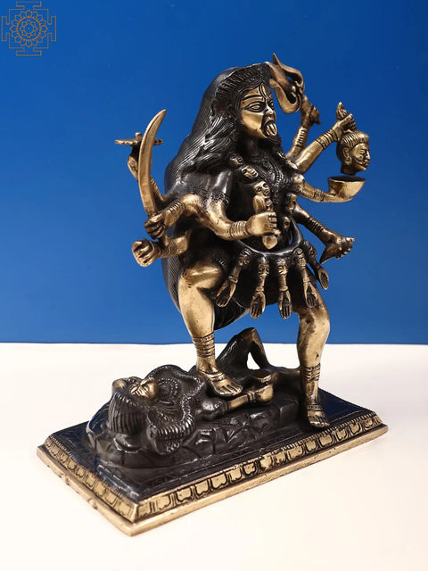 9" Terrible Goddess Kali In Brass | Handmade