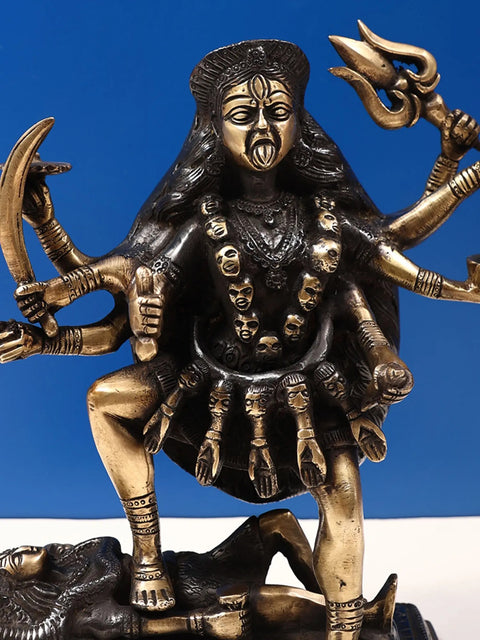 9" Terrible Goddess Kali In Brass | Handmade