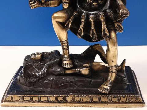 9" Terrible Goddess Kali In Brass | Handmade