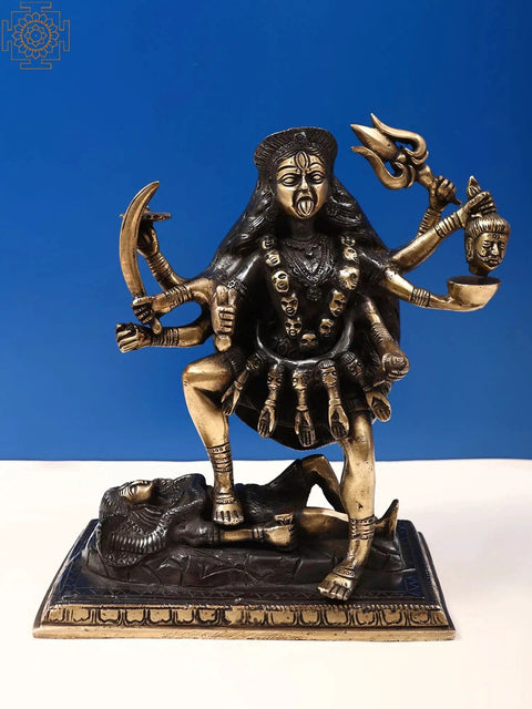 9" Terrible Goddess Kali In Brass | Handmade
