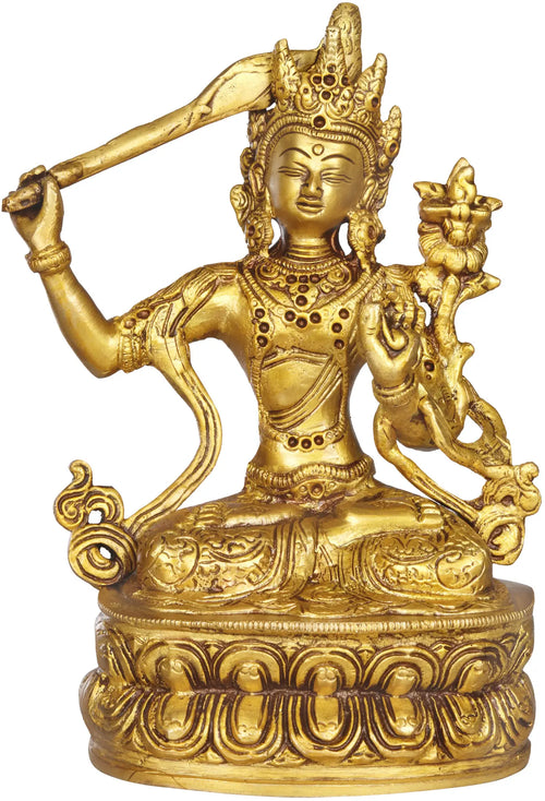 8" Brass Manjushri Tibetan Buddhist Deity Handmade Statue