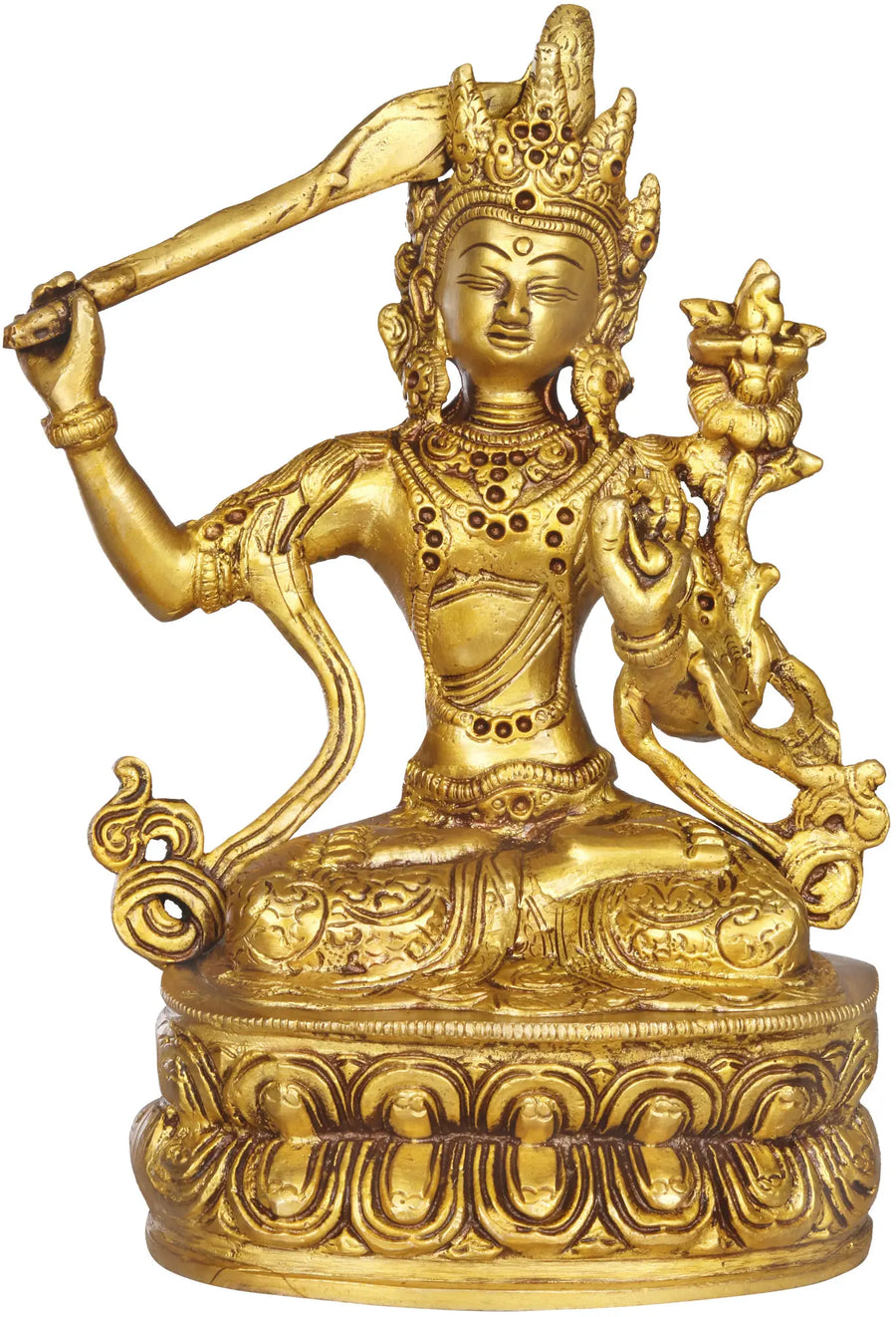 8" Brass Manjushri Tibetan Buddhist Deity Handmade Statue