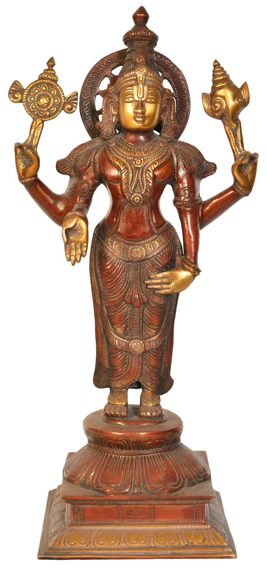 17" Handmade Chaturbhuja Standing Vishnu Brass Statue