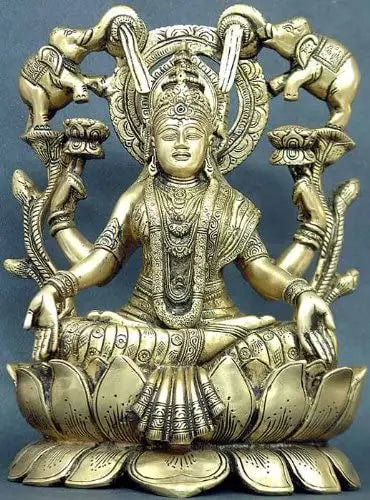 10" Gajalakshmi Handmade Brass Statue for Pooja