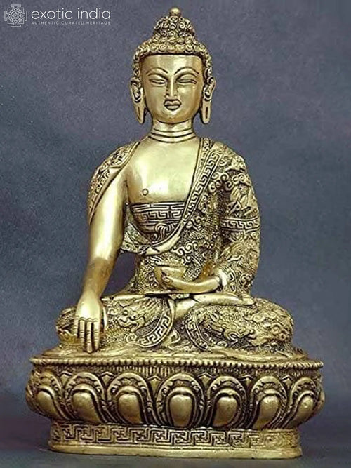 10" Meditating Buddha Brass Statue Handmade