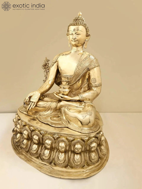 36" Large Tibetan Buddhist Buddha Brass Statue | Handcrafted in India