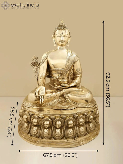36" Large Tibetan Buddhist Buddha Brass Statue | Handcrafted in India