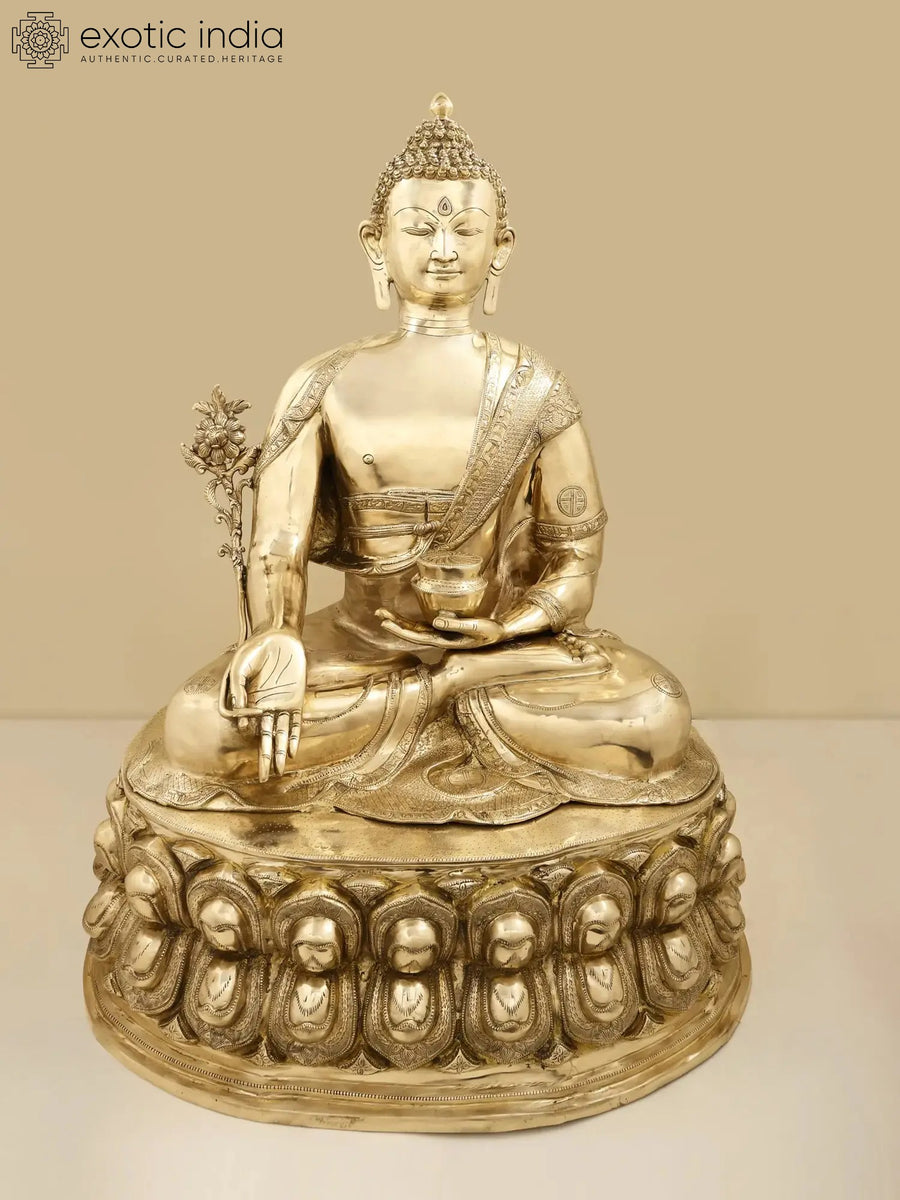 36" Large Tibetan Buddhist Buddha Handcrafted Brass Statue