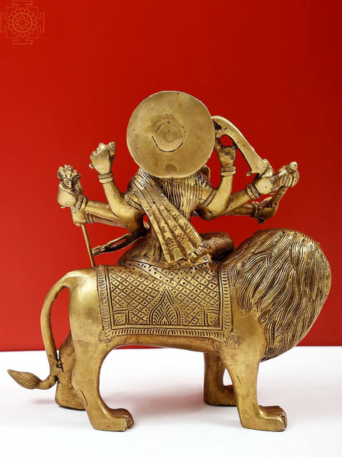 10" Simhavahini Devi Durga Brass Statue | Indian Handcrafted Idol