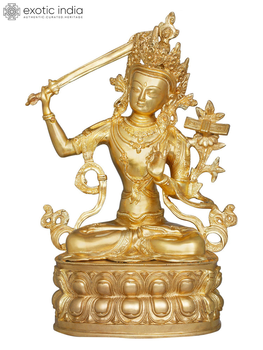 14" Manjushri Tibetan Buddhist Deity Handmade Brass Statue