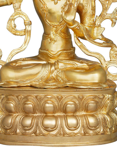 14" Manjushri - Tibetan Buddhist Deity Upholder of the Double-Edged Sword | Handmade Brass Statues