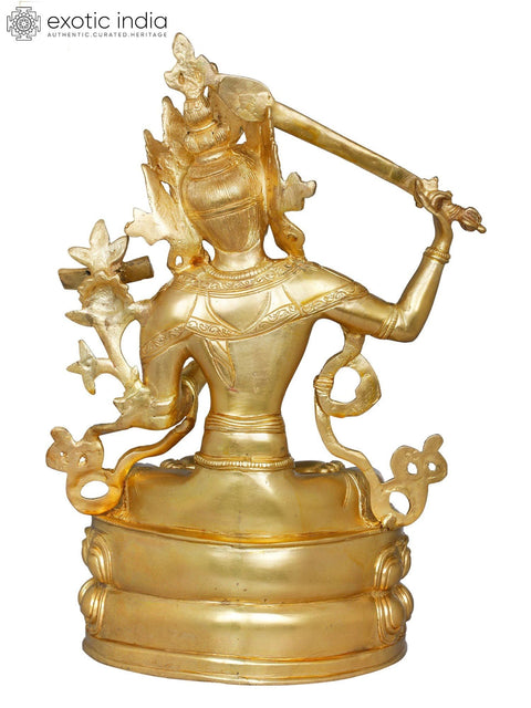 14" Manjushri - Tibetan Buddhist Deity Upholder of the Double-Edged Sword | Handmade Brass Statues
