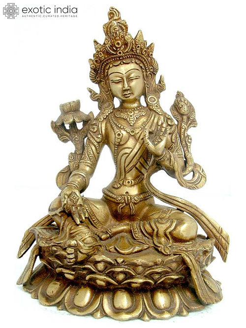 8" Green Tara Tibetan Buddhist Brass Statue for Pooja