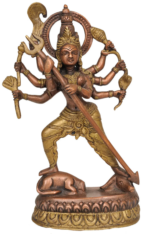 7" Goddess Durga Handmade Brass Statue for Pooja