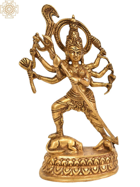 7" Goddess Durga Brass Statue | Handmade Brass Figurine | Made in India