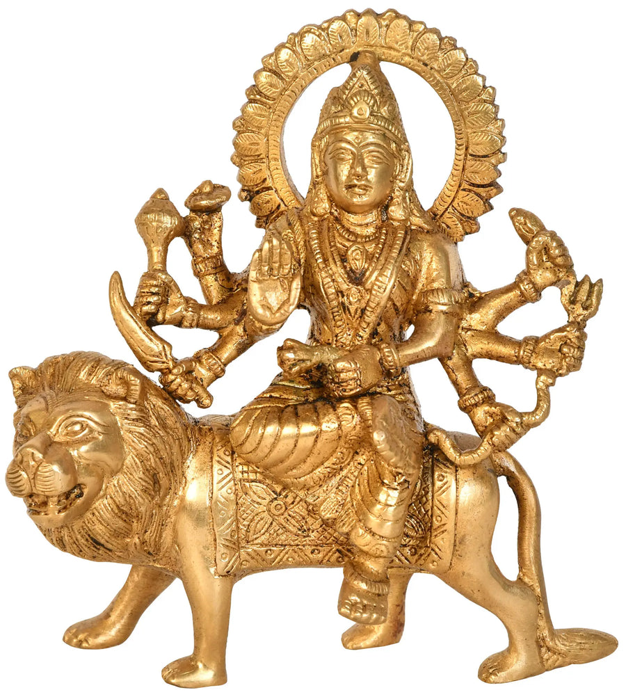 6" Goddess Durga Brass Idol Handmade