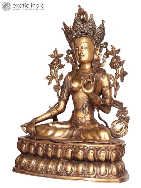34" Large Goddess White Tara Brass Idol | Handmade Buddhist Statue