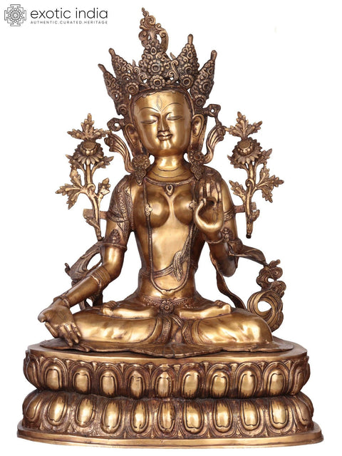 34" Large Goddess White Tara Brass Idol | Handmade Buddhist Statue