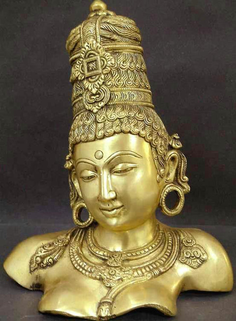 12" Devi Parvati Chola-style Brass Bust | Handmade | Made in India