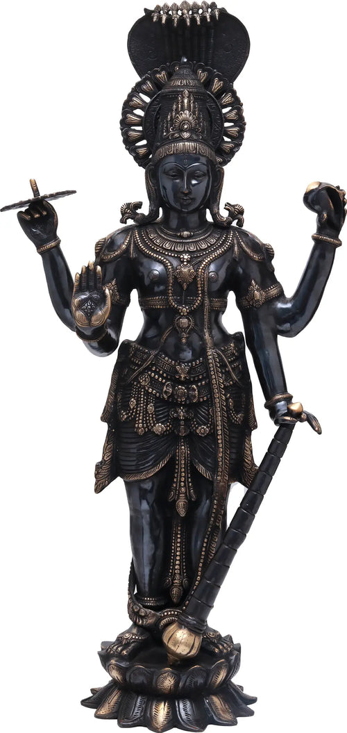 40" Large Lord Vishnu Handmade Brass Statue for Home Decor