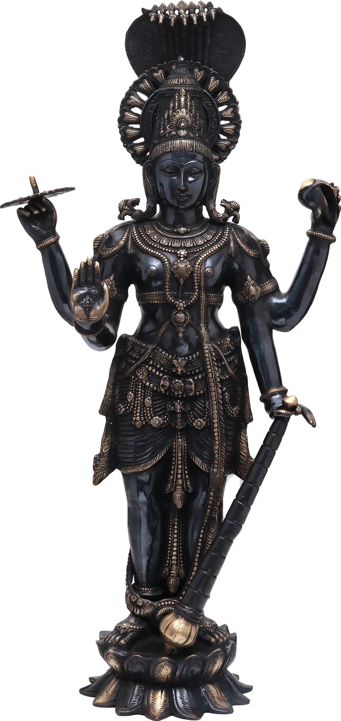 40" Large Lord Vishnu Handmade Brass Statue for Home Decor
