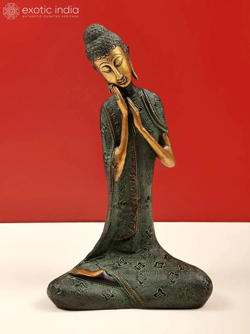 15" Handmade Thinking Buddha Brass Statue for Home Decor