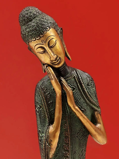 15" Thinking Buddha Brass Statue | Handmade | Made in India