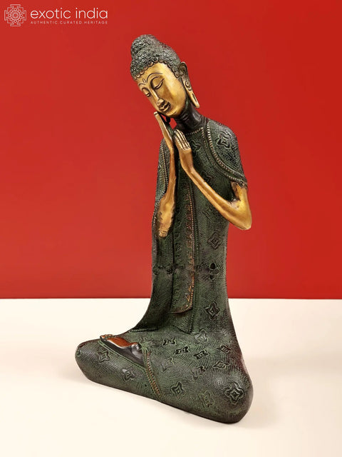 15" Thinking Buddha Brass Statue | Handmade | Made in India