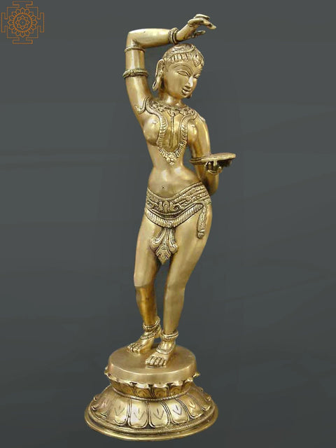 18" Handmade Apsara Brass Statue (A Sculpture Inspired by Khajuraho)