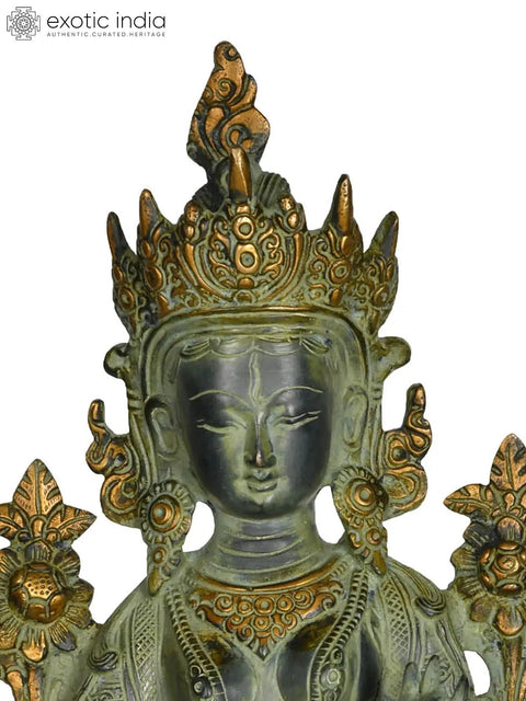 10" Seven Eyed Tibetan Buddhist Deity White Tara Brass Statue | Made In India