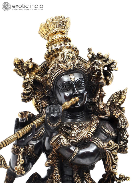 27" Superfine Lord Krishna Playing Flute In Brass | Handmade | Made In India