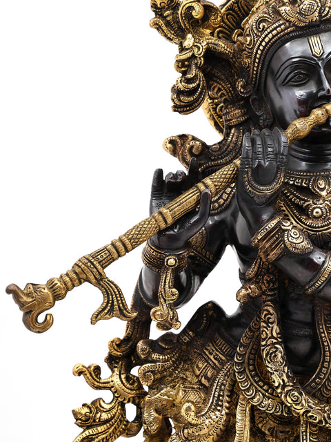 27" Superfine Lord Krishna Playing Flute In Brass | Handmade | Made In India
