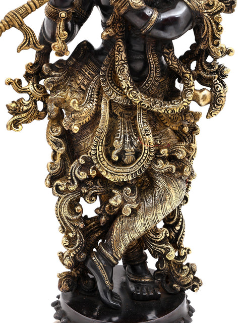 27" Superfine Lord Krishna Playing Flute In Brass | Handmade | Made In India