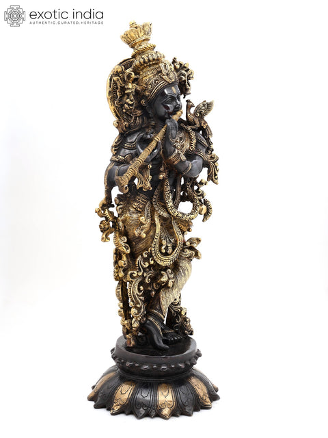 27" Superfine Lord Krishna Playing Flute In Brass | Handmade | Made In India