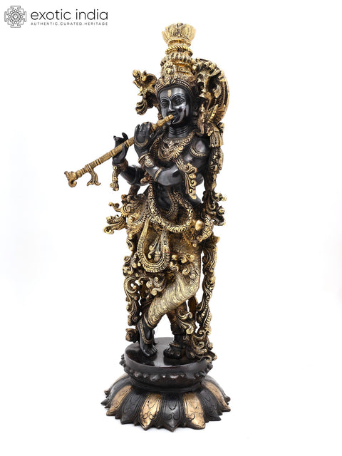 27" Superfine Lord Krishna Playing Flute In Brass | Handmade | Made In India
