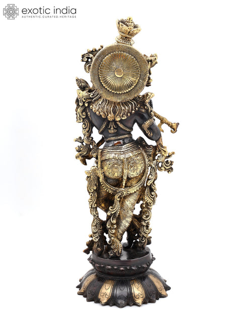 27" Superfine Lord Krishna Playing Flute In Brass | Handmade | Made In India