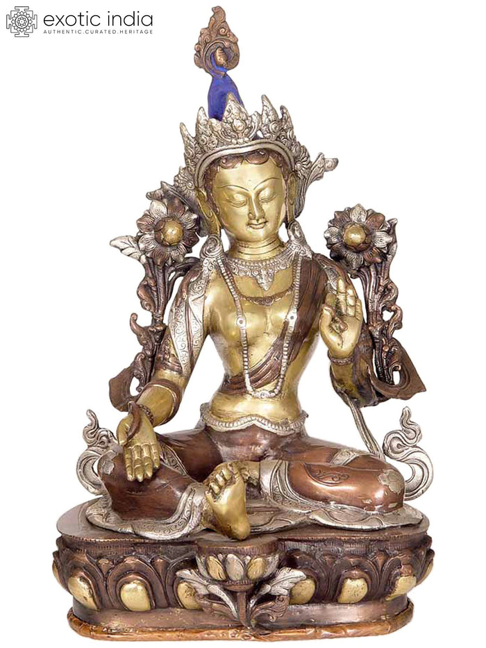 18" Green Tara Brass Idol - Handmade Tibetan Buddhist Deity Statue