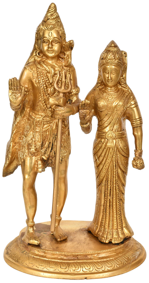 12" Standing Shiva and Parvati Handmade Brass Statue
