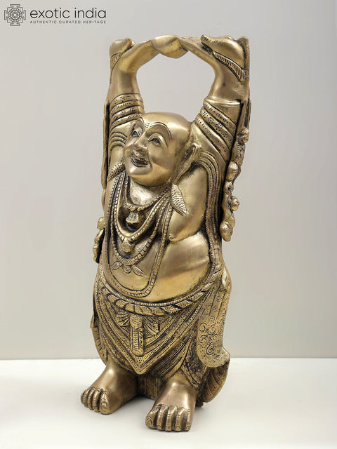 17" Laughing Buddha In Brass